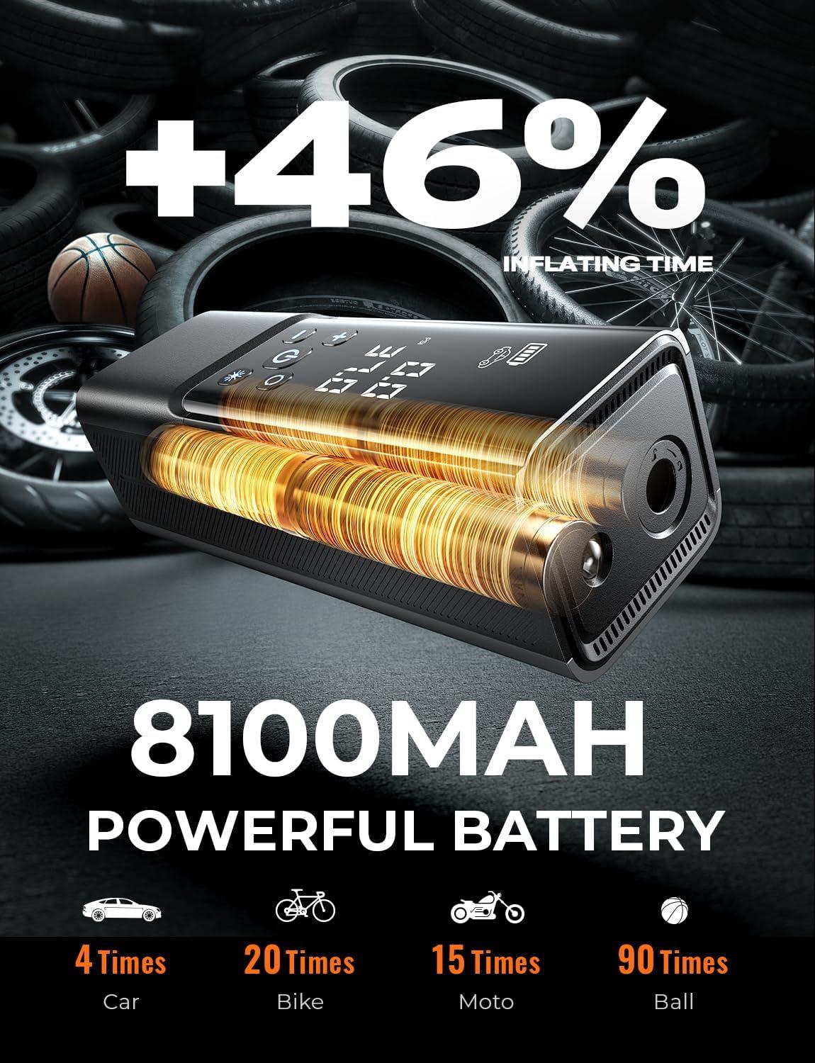 imageLISEN Tire Inflator Portable Air Compressor for Car Tires 2IN1 150PSI Cordless Car Tire Pump 8100mAh Battery ampamp DC Cord 40Lmin Fast Inflate Bike Pump Extralarge Screen For CarBikeMotorcycleBall