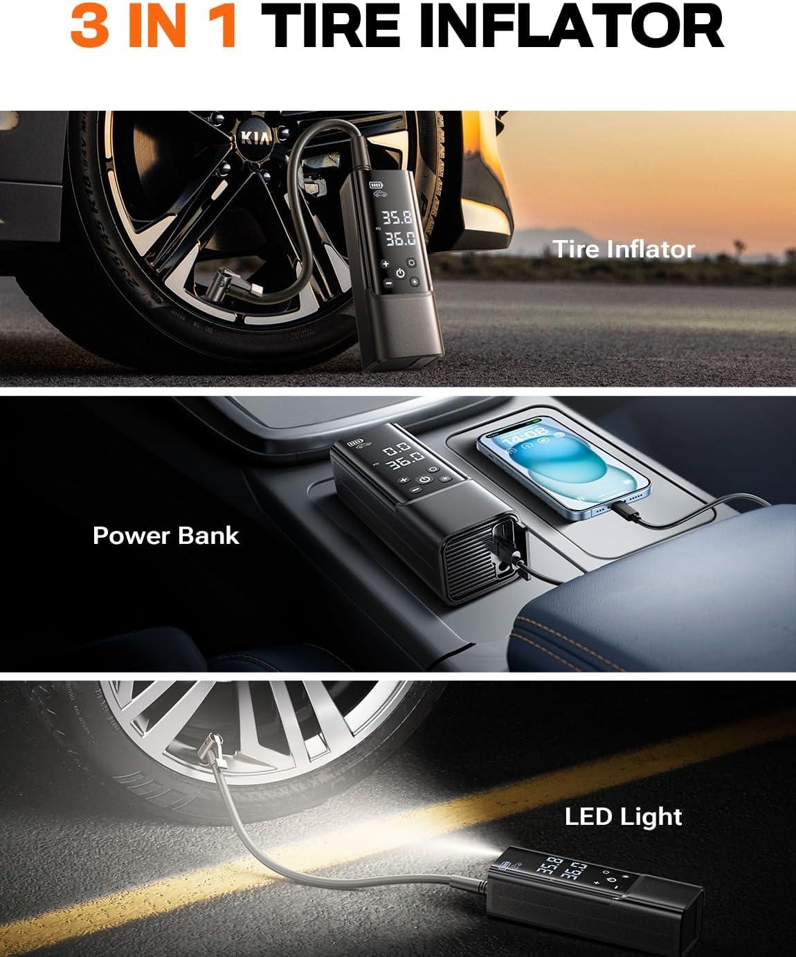 imageLISEN Tire Inflator Portable Air Compressor for Car Tires 2IN1 150PSI Cordless Car Tire Pump 8100mAh Battery ampamp DC Cord 40Lmin Fast Inflate Bike Pump Extralarge Screen For CarBikeMotorcycleBall