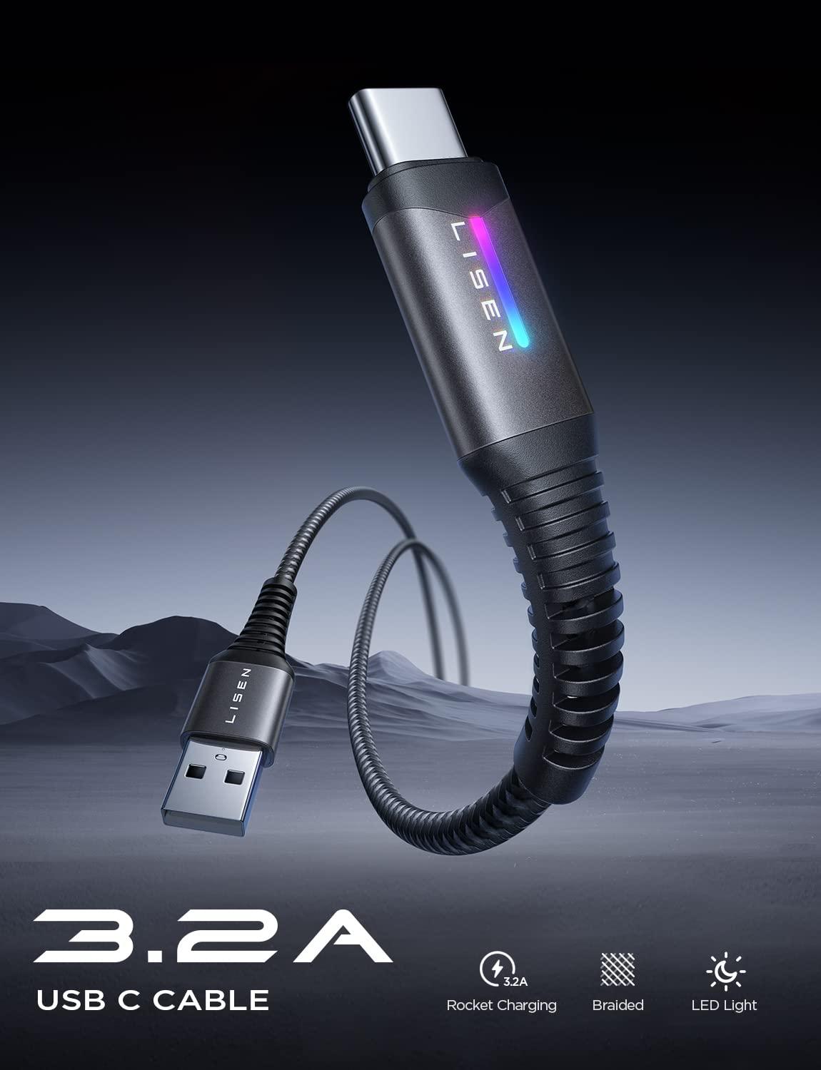 imageLISEN USB C Charger Cable for iPhone 16 2 Pack 32A USB A to USB C Charger Cable Fast Charging Cord with LED Light Compatible with iPhone 1616 Pro16 Pro Max15 PlusSamsung Galaxy S23 33FT33FT33 Feet