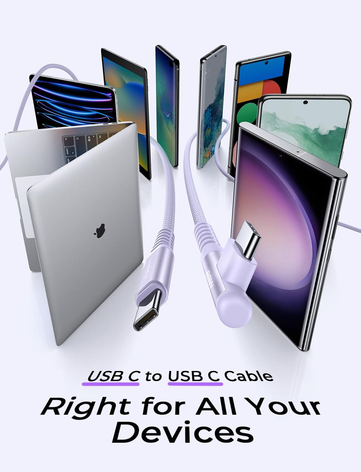 imageLISEN USB C to USB C Cable 66ft 2 Pack 60W3A USB C Charger Cable Fast Charge Right Angle Compatible with Samsung S23 S22 S21 Note 20 Ultra iPad Pro 129 Air Mini MacBook Air PixelPurplePurple