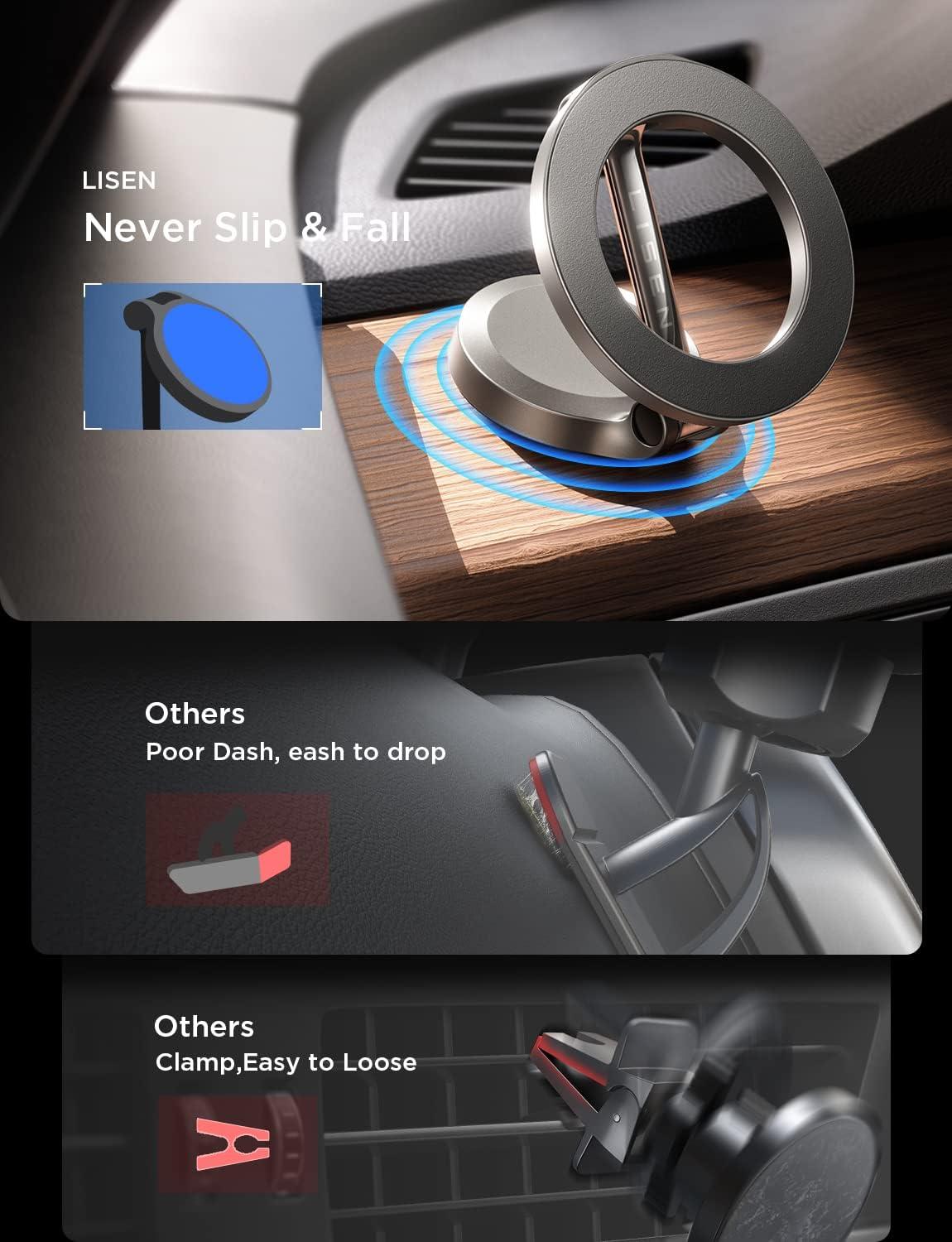 imageLISEN Ultra Magnetic Car Phone Holder for MagSafe Car Mount Car Accessories for iPhone MagSafe Car Mount Magnet Phone Holder for Car Fit for iPhone 16 15 14 13 Series and MagSafe Case BlackPink