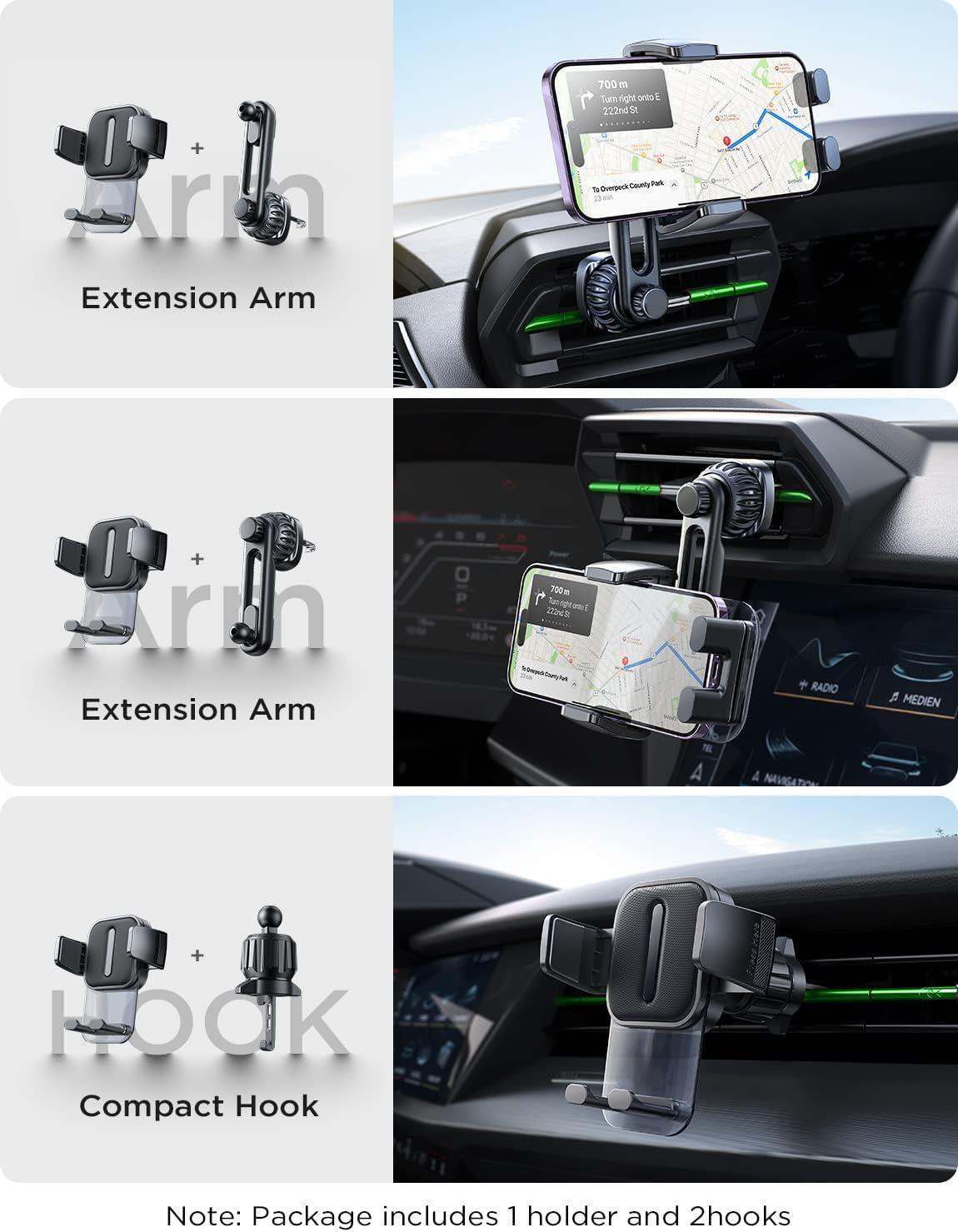 imageLISEN Vent Phone Mount for Car Smooth Silicone Protection Universal Car Vent Phone Holder Mount for Car with Extension Clip for iPhone 16 15 14 13 12 11 X XR XS Pro Max Mini 8 7 6 Plus