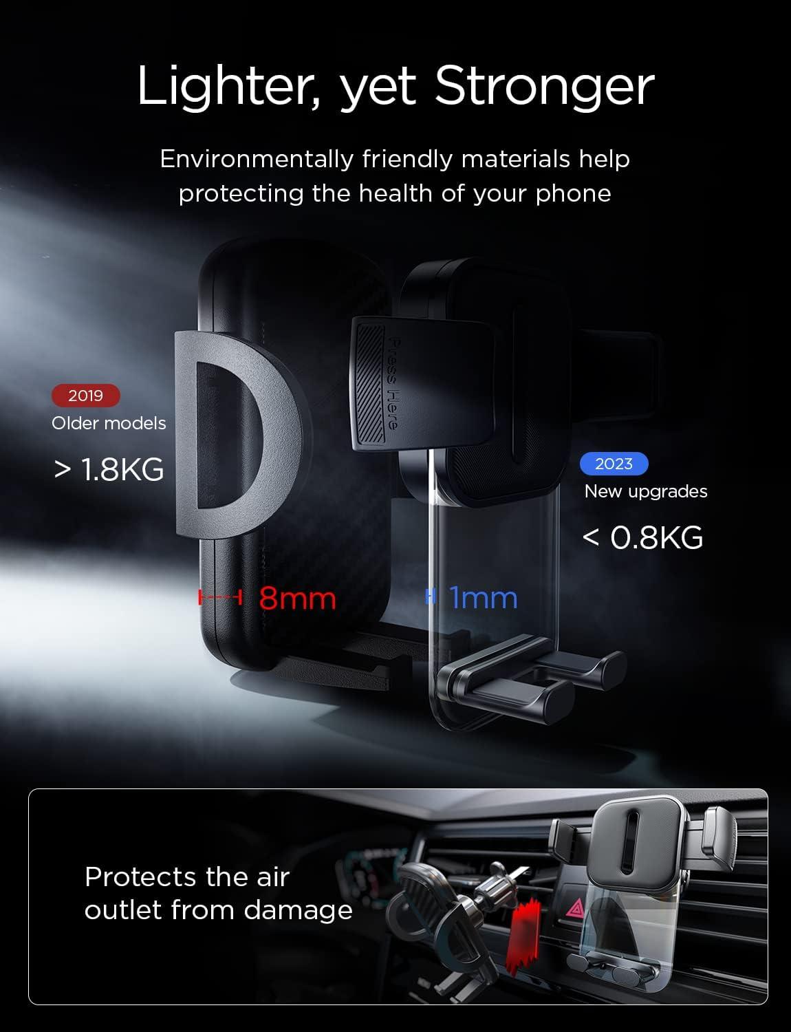 imageLISEN Vent Phone Mount for Car Smooth Silicone Protection Universal Car Vent Phone Holder Mount for Car with Extension Clip for iPhone 16 15 14 13 12 11 X XR XS Pro Max Mini 8 7 6 Plus
