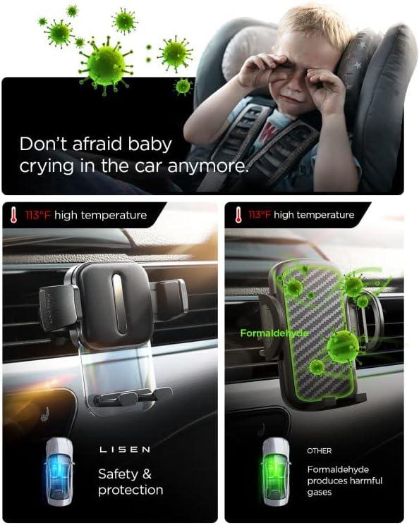 imageLISEN Vent Phone Mount for Car Smooth Silicone Protection Universal Car Vent Phone Holder Mount for Car with Extension Clip for iPhone 16 15 14 13 12 11 X XR XS Pro Max Mini 8 7 6 Plus