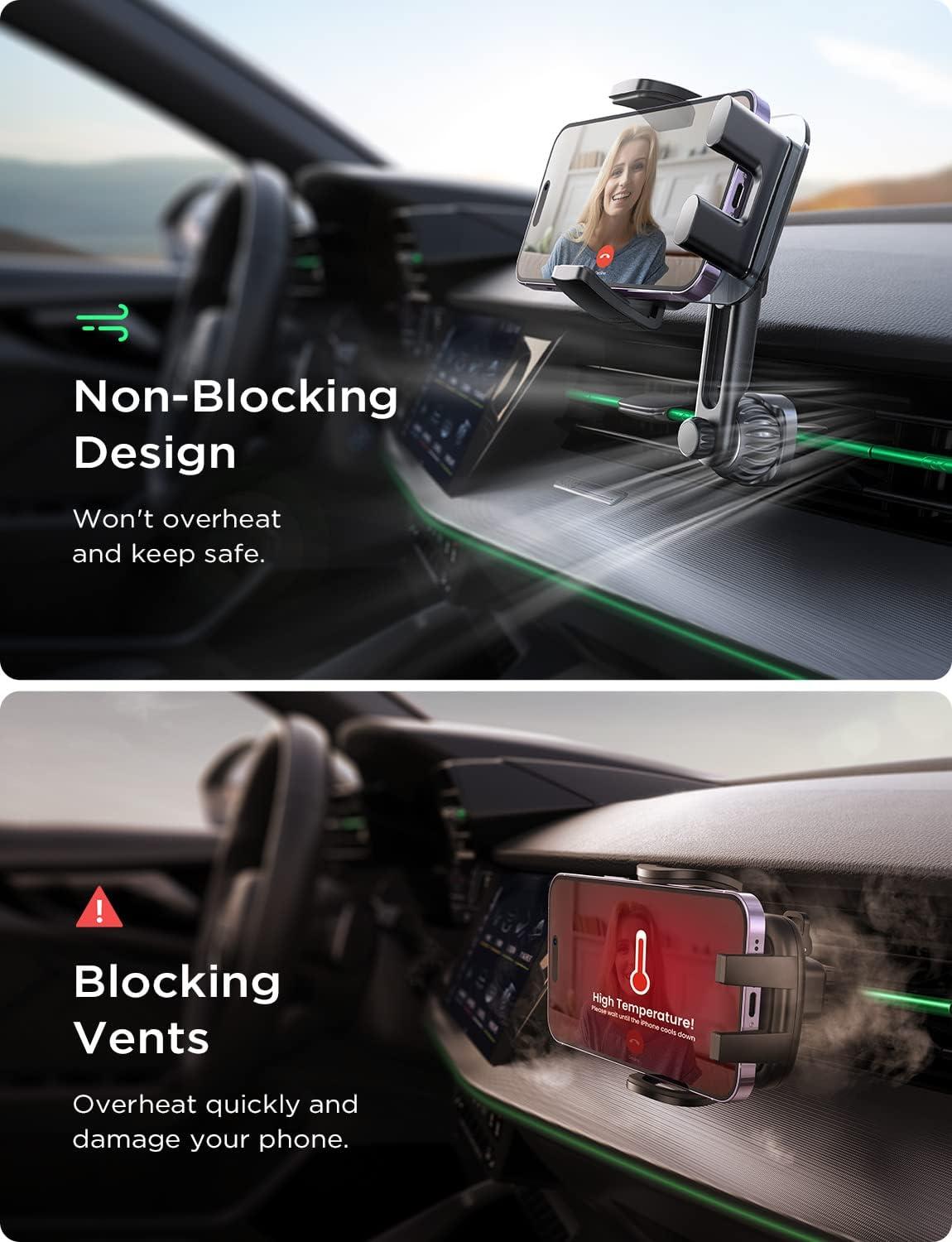 imageLISEN Vent Phone Mount for Car Smooth Silicone Protection Universal Car Vent Phone Holder Mount for Car with Extension Clip for iPhone 16 15 14 13 12 11 X XR XS Pro Max Mini 8 7 6 Plus