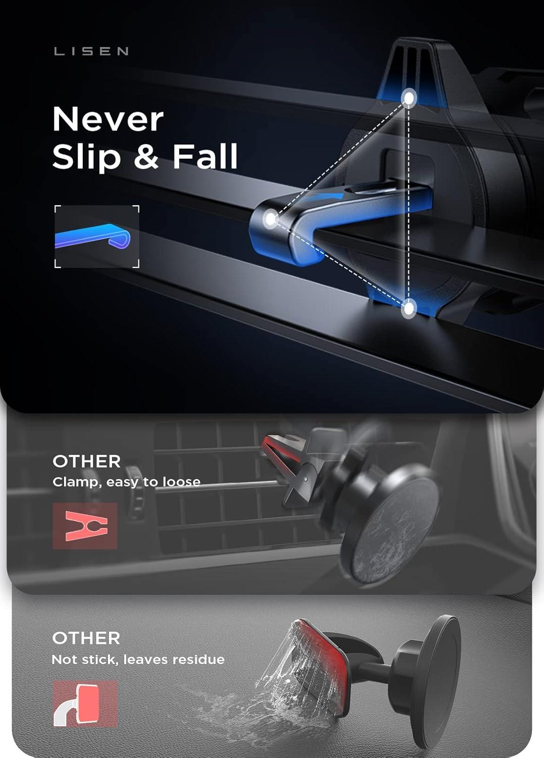 imageLISEN for MagSafe Car Mount Magnetic Car Phone Vent Mount Magnetic Car Phone Holder Hands Free Cell Phone Car Holder for Vent Fits for iPhone 16 15 14 13 12 Pro Max Plus Mini MagSafe Case RedBlack