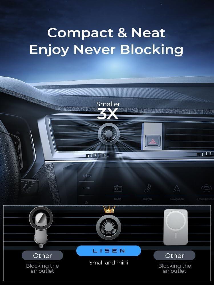 imageLISEN for MagSafe Car Mount Magnetic Car Phone Vent Mount Magnetic Car Phone Holder Hands Free Cell Phone Car Holder for Vent Fits for iPhone 16 15 14 13 12 Pro Max Plus Mini MagSafe Case RedBlack