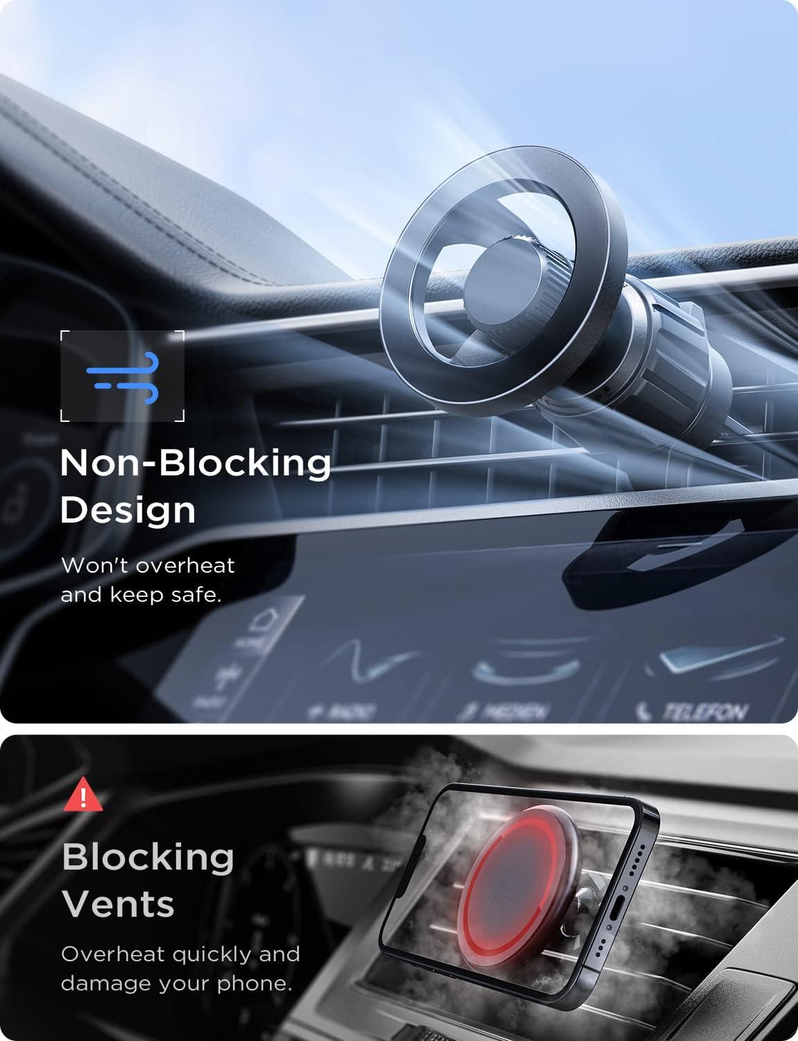 imageLISEN for MagSafe Car Mount Magnetic Car Phone Vent Mount Magnetic Car Phone Holder Hands Free Cell Phone Car Holder for Vent Fits for iPhone 16 15 14 13 12 Pro Max Plus Mini MagSafe Case RedBlack