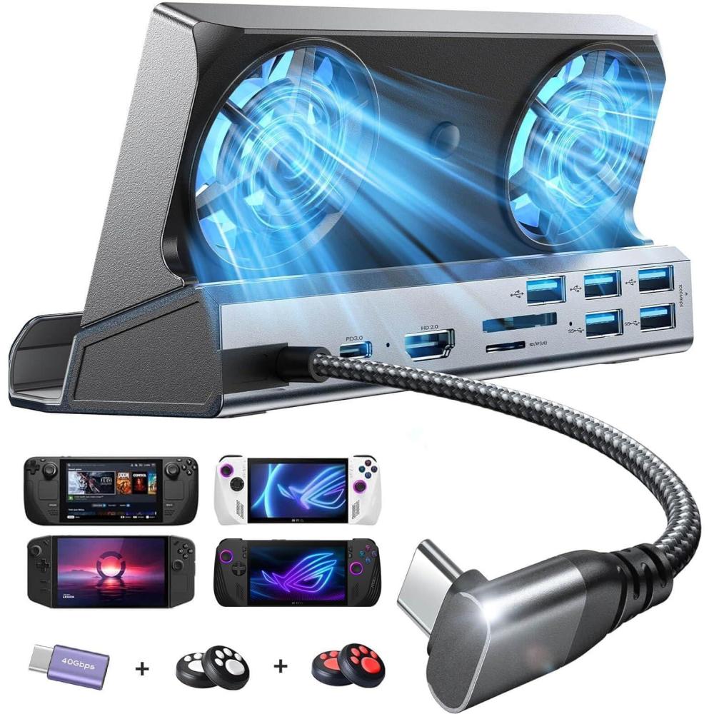 imageLISEN 10IN1 Docking Station for Steam Deck OLEDampampROG Ally XampampLegion Go Dual Cooling Fan 5 USB Ports and 4K60Hz 100W Charging Port Support ROG Ally 30W Mode Gigabit Ethernet Fit for Steam Deck OLED