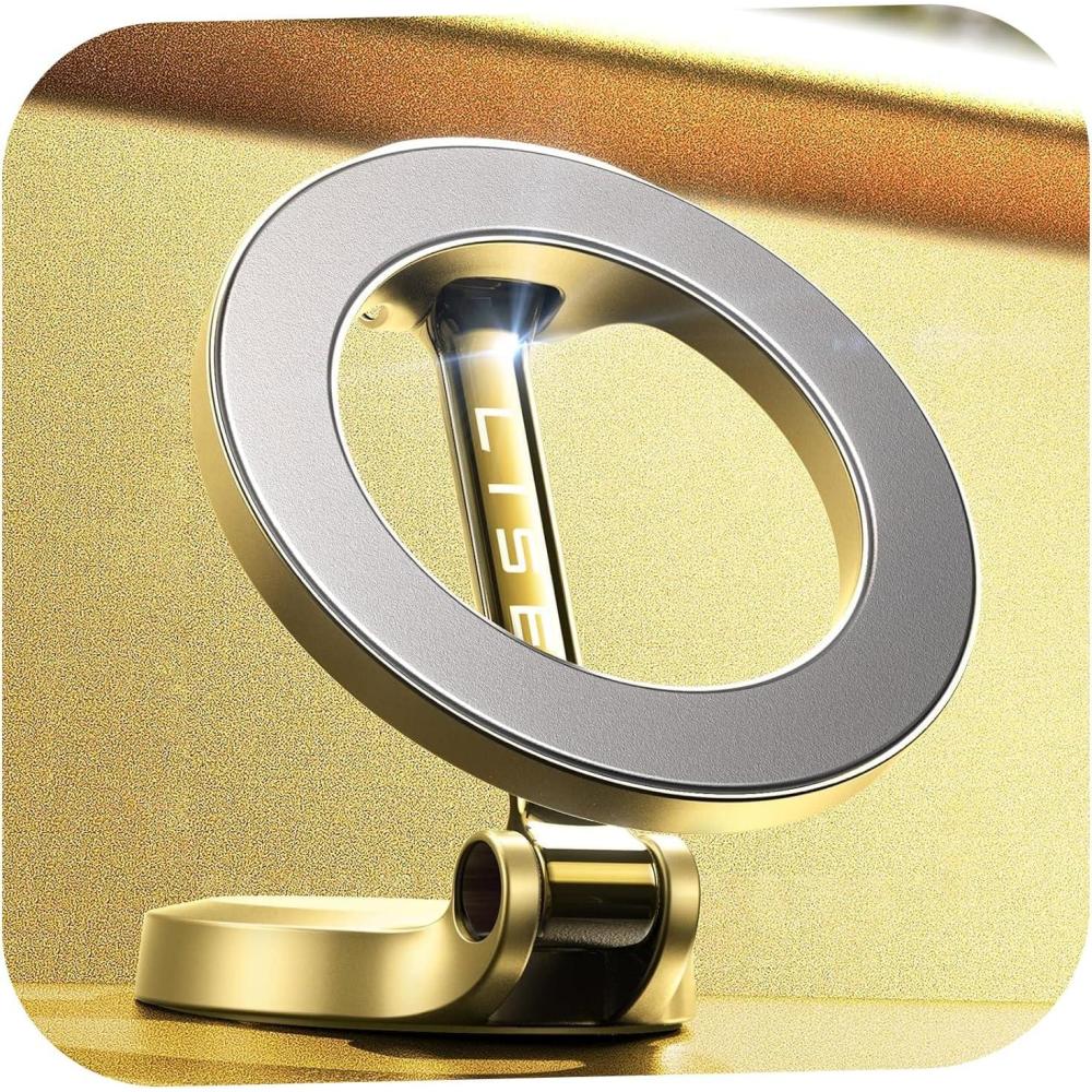 imageLISEN Gold Magnetic Phone Car Mount 20 Strong Magnets Fits iPhone 14 Zinc Alloy Body Nano 3M Adhesive Upgrade MultiAdjustment 1 Year Warranty