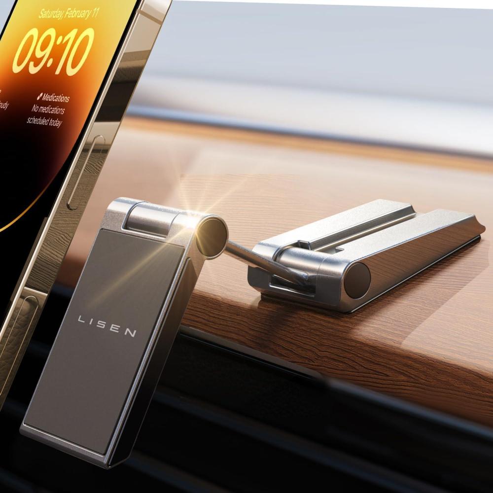 imageLISEN Magnetic Phone Holder for Car Foldable Dashboard Magnetic Car Phone Mount with Strong Magnet 360 Rotation Design Adhesive Base Compatible with iPhone 16Samsung S21 Gift for Men ampamp Women