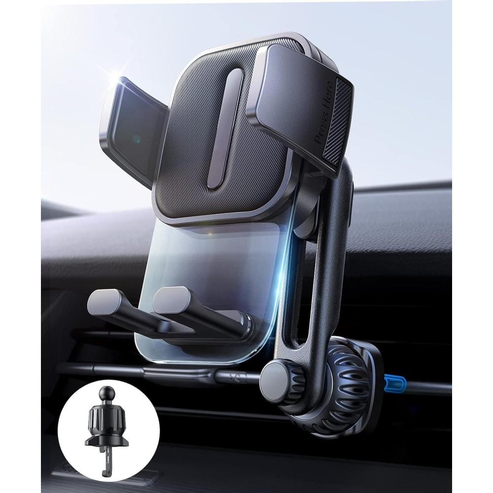 imageLISEN Vent Phone Mount for Car Smooth Silicone Protection Universal Car Vent Phone Holder Mount for Car with Extension Clip for iPhone 16 15 14 13 12 11 X XR XS Pro Max Mini 8 7 6 Plus