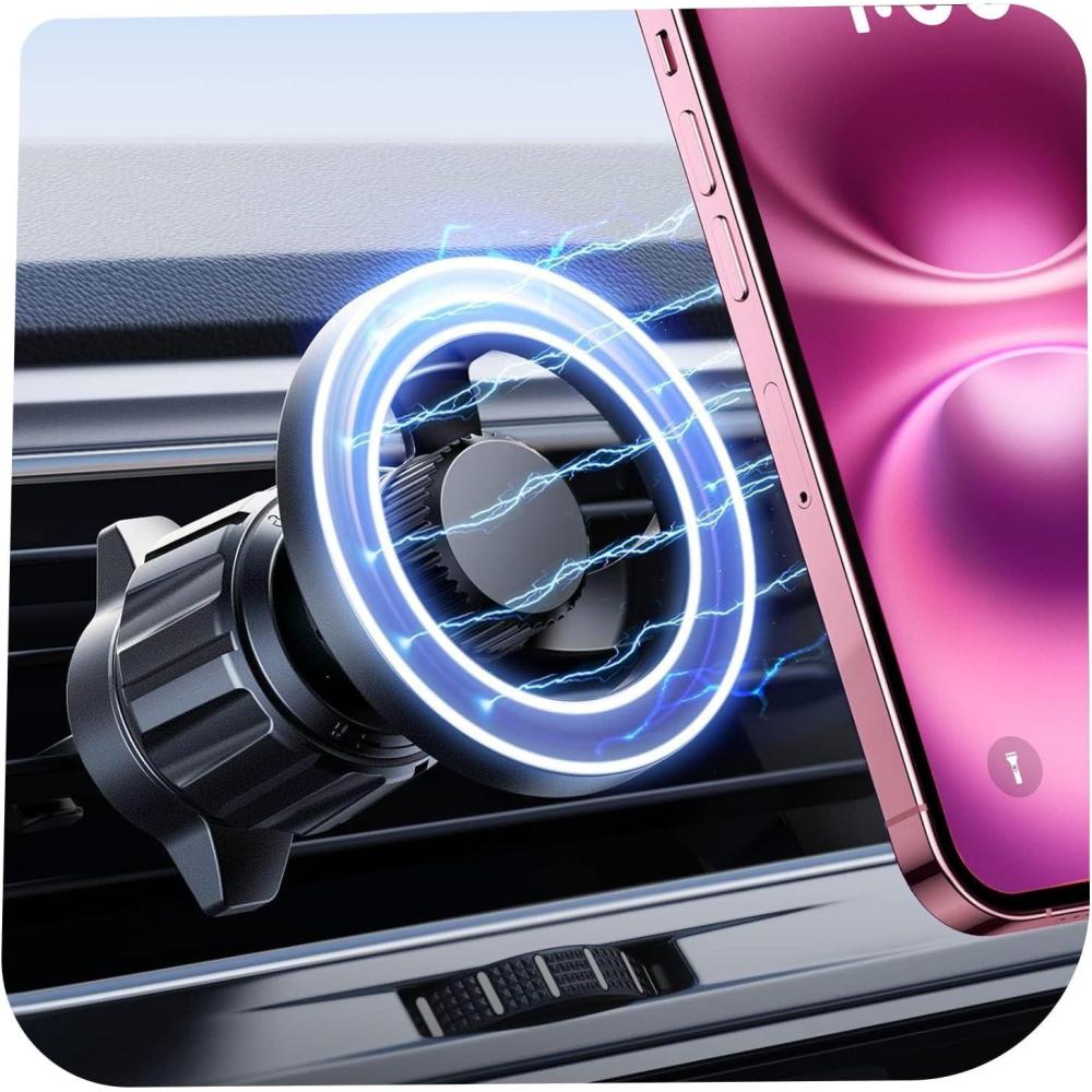 imageLISEN for MagSafe Car Mount Magnetic Car Phone Vent Mount Magnetic Car Phone Holder Hands Free Cell Phone Car Holder for Vent Fits for iPhone 16 15 14 13 12 Pro Max Plus Mini MagSafe Case RedBlack