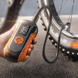 imageLISEN Electric Bike Pump 150PSI Cordless Tire Inflator with PrestaSchrader Valve Portable Air Compressor for BicycleMotorcycleCarBalls Auto ShutOff ampamp Power BankFlashlight Electric Ball Pump