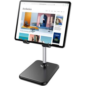 imageLISEN Tablet Stand Holder Never Tip Over iPad Stand for Desk Height ampamp Angle Adjustable iPad Stands and Holders for Desk Compatible with All Tablets ampamp Smartphones Grey