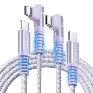 imageLISEN USB C to USB C Cable 66ft 2 Pack 60W3A USB C Charger Cable Fast Charge Right Angle Compatible with Samsung S23 S22 S21 Note 20 Ultra iPad Pro 129 Air Mini MacBook Air PixelPurplePurple