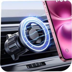imageLISEN for MagSafe Car Mount Magnetic Car Phone Vent Mount Magnetic Car Phone Holder Hands Free Cell Phone Car Holder for Vent Fits for iPhone 16 15 14 13 12 Pro Max Plus Mini MagSafe Case RedBlack