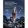 imageLISEN Retractable Car Charger 69W USB C Car Adapter for iPhone 16 Car Charger Fast Charging Gifts for Women Men Car Organization for iPhone 16 15 14 13 12 Pro Max Plus iPad Samsung S25 24 Gray