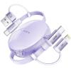 imageLISEN 5in1 Fast Charging Retractable Cable for iPhone iPad Samsung  60W Charger with USBCA Ports for Phones Tablets WhitePurple