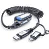 imageLISEN 90W iPhone 15 Car Charger 45WPDQC30 Fast Charging Cigarette Lighter USB Charger with 2IN1 Type CLightning Coiled Cable 5FT Certified USB C Car Charger for iPhone 15 Pro Max 14Samsung S23