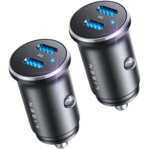 imageLISEN 2 Pack Car Charger USB C Cigarette Lighter Adapter for iPhone 16 Mini All Metal 60W Dual Port USB C Car Charger 12V USB C Car Charger Cigarette Lighter Adapter for iPhone 16 15 14 13 Android