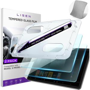 imageLISEN 2 Pcs Tesla Model 3 Model Y Screen Protector 2024HD AntiGlare Tesla Screen Protector Model Y Model 3 Tesla Model 3Y Accessories with Alignment Kit and Cleaning Cloth AntiScratch