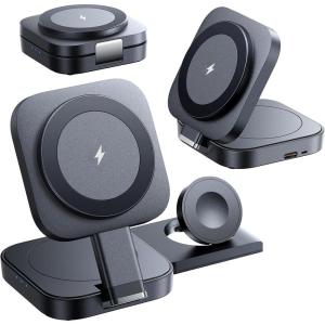 imageLISEN 3 in 1 Charging Station for Apple Magsafe Charger Travel Accessories Wireless Charger 3 in 1 for iPhone 16 15 Pro Max Magsafe Accessories Charger for Airpods iWatch iPhone 1216 BlackBlack