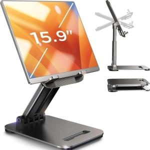 imageLISEN Tablet Stand for iPad Stand Holder Desk Foldable Home Office Desk Accessories Travel for iPad Holder Dorm College Essentials Portable Monitor Stand Fits Tabs Kindle iPhone 4159quot BlackBlack
