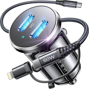 imageLISEN iPhone Car Charger for iPhone 15 60W Dual USBC Car Charger iPhone Metal Apple Car Charger Mini Car Phone Charger with Type C to Type CLightning Cord for iPhone 15 Pro Max 14 Samsung Galaxy S23