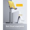 imageLISEN Cell Phone Stand Adjustable for iPhone Phone Holder for Desk Office Desk Accessories Computer PC for iPhone Stand Gaming Essentials Fit Otterbox Case Phones Switch Kindle iPad Air Tablet 410in3X STABLE WEIGHTED BASE Gray