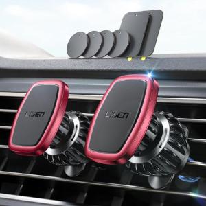 imageLISEN 2 Pack Magnet for Phone Car Mount Magnetic Phone Holder for Your Car Vent 6 Military Magnets Vent Cell Phone Holder Mount for Car Plate Fit All iPhone 16151413 Pro Max Plus Samsung S25Red