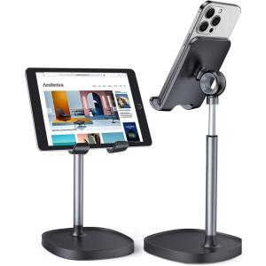 imageLISEN Cell Phone Stand Adjustable for iPhone Phone Holder for Desk Office Desk Accessories Computer PC for iPhone Stand Gaming Essentials Fit Otterbox Case Phones Switch Kindle iPad Air Tablet 410inBLACK