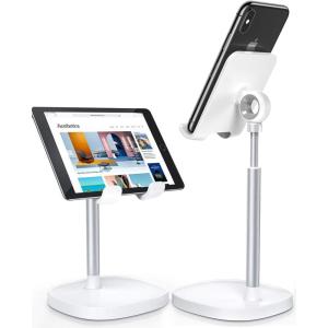 imageLISEN Cell Phone Stand Adjustable for iPhone Phone Holder for Desk Office Desk Accessories Computer PC for iPhone Stand Gaming Essentials Fit Otterbox Case Phones Switch Kindle iPad Air Tablet 410inWhite