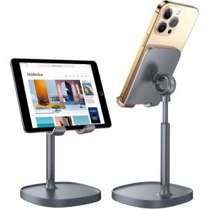 imageLISEN Cell Phone Stand Adjustable for iPhone Phone Holder for Desk Office Desk Accessories Computer PC for iPhone Stand Gaming Essentials Fit Otterbox Case Phones Switch Kindle iPad Air Tablet 410in3X STABLE WEIGHTED BASE Gray