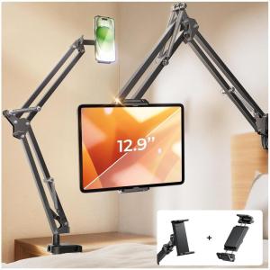 imageLISEN Tablet Stand Phone Holder iPad Holder for Desk MountUltra Sturdy 2 Clamps Kindle Holder for Bed Gooseneck Phone Tablet Holder Mount Phone Stand fits iPhone iPad Mini 7 Kindle 413quot DeviceBlack