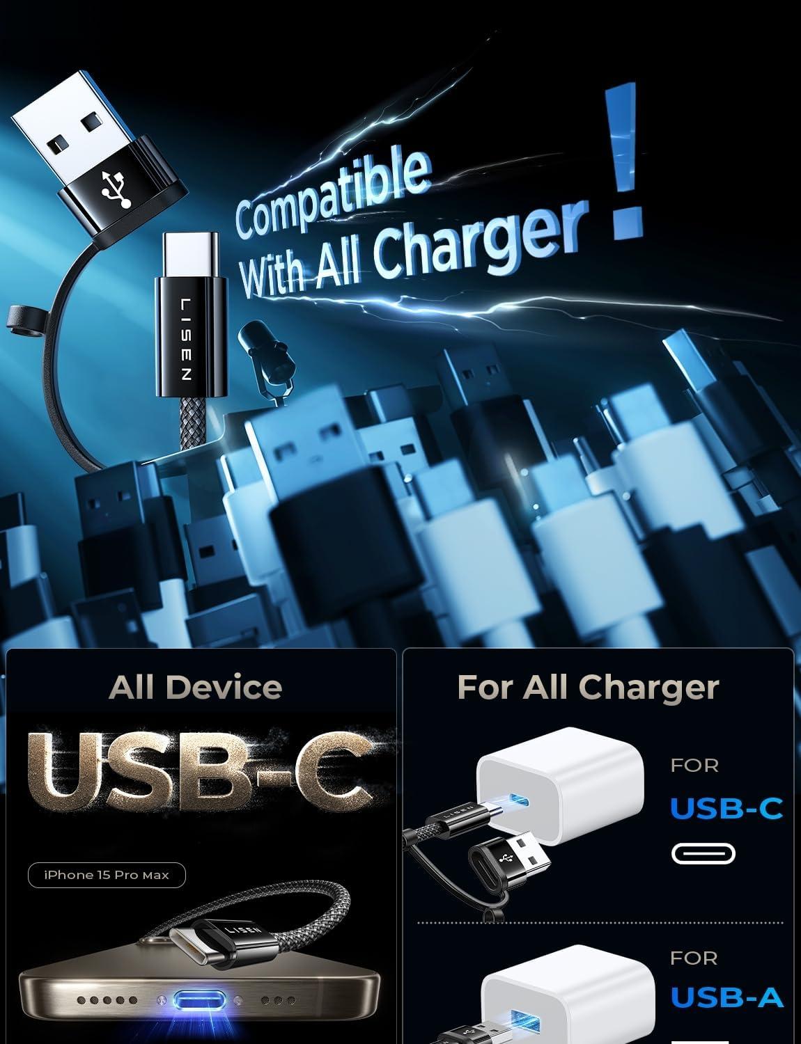 imageLISEN for iPhone 16 Type Charger Cable 2 Pack66ft 60W USB C for iPhone Charger Fast Charging USB A to USB C Cable for Apple USB to Cable Fit iPad mini Pro Air MacBook SamsungBlack