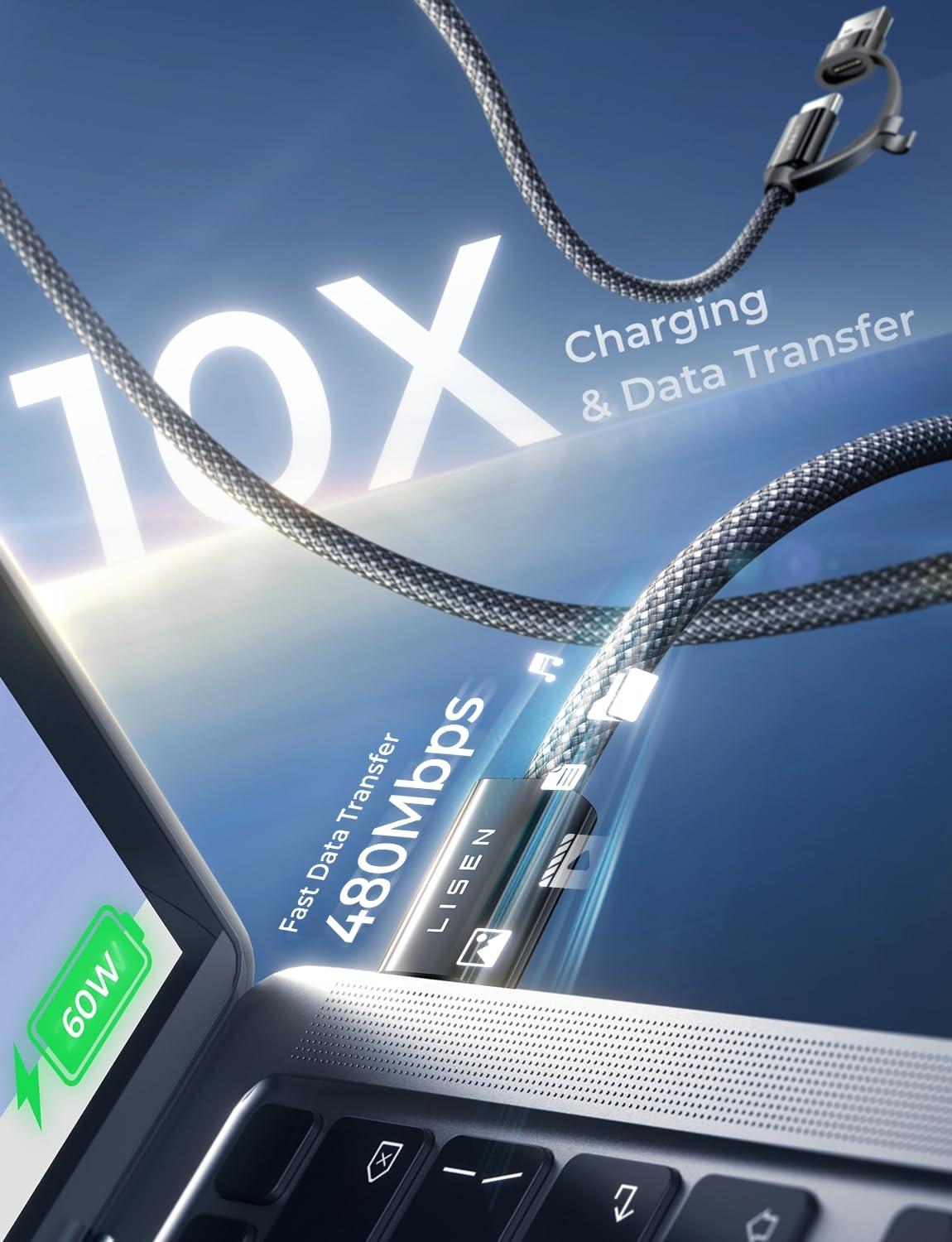 imageLISEN for iPhone 16 Type Charger Cable 2 Pack66ft 60W USB C for iPhone Charger Fast Charging USB A to USB C Cable for Apple USB to Cable Fit iPad mini Pro Air MacBook SamsungBlack