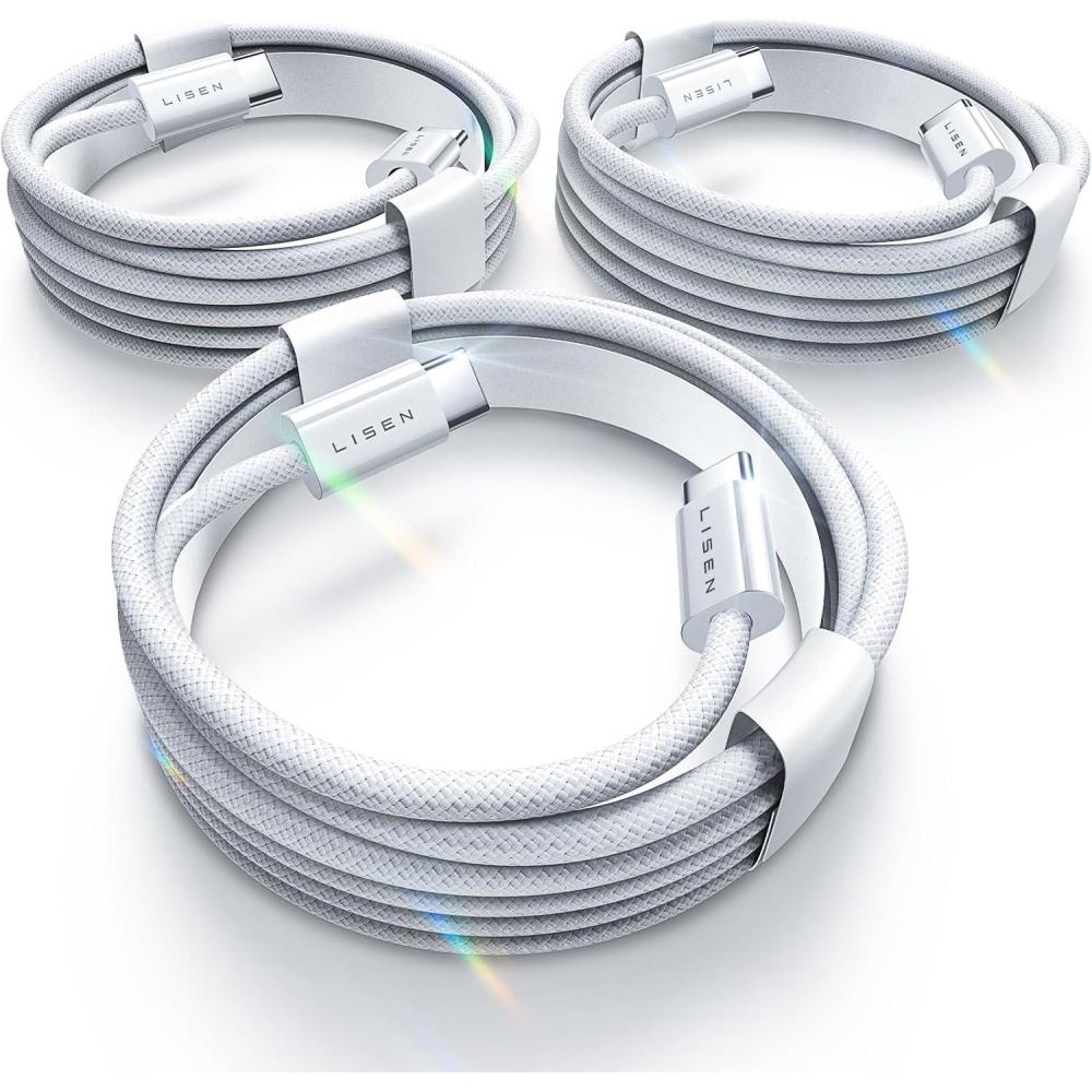 imageLISEN USB C Cable 240W C to C Fast Charging Speed Universal 100W USB C Charger Cable 3Pack 333366FT Type C to Type C Cable for iPhone 1615 Charger Cord iPadMacBookSamsung WhiteWhite