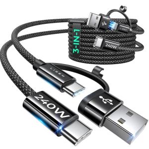 imageLISEN 240W USB C Cable with USB to USB C Adapter 66ft2 Pack Fast Charging for iPhone 16 Pro Max iPad Pro MacBook Pro Samsung S24 480Mps for Data Transfer Durable Braided Type C Charger Cord33FTT66FT