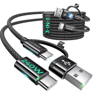 imageLISEN 240W USB C Cable with USB to USB C Adapter 66ft2 Pack Fast Charging for iPhone 16 Pro Max iPad Pro MacBook Pro Samsung S24 480Mps for Data Transfer Durable Braided Type C Charger Cord66FT66FT