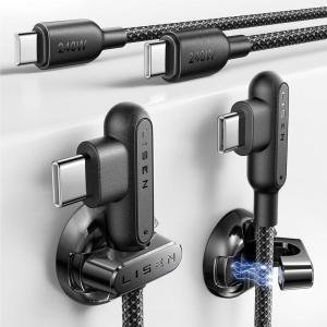 imageLISEN 240W USB C to USB C Cable 66ft2Pack 2 Cable Clips Right Angle USB C Fast Charging Cable for iPhone 16 Charger Cord Samsung Galaxy S24 Ultra iPad Pro Air MacBook Pro Compatible 100W60W
