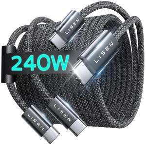 imageLISEN USB C to USB C Cable Fast Charging Cords 240W Type C Charger Fast Charging Cord Type C Cable for iPhone 16 15 iPad MacBook Pro Air Samsung S25 Switch33ft33ft2 PackMidnightBlack