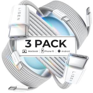 imageLISEN for iPhone 16 15 USB C to USB C Fast Charging 60W USB C Cable Type C Fast Charging Cable for iPhone 16 15Samsung Galaxy S25 Ultra Plus S24 S23 iPad Pro 13 129inch iPad Air 5Black 3Pack 6FTWhite