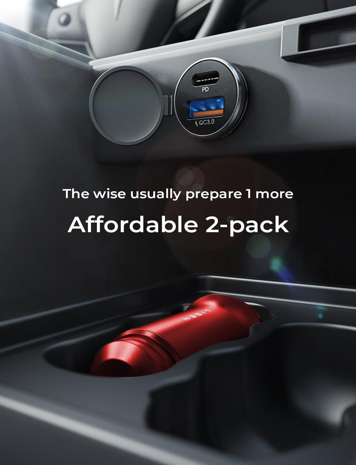 imageLISEN 54W Car Phone Charger USB C Cigarette Lighter Adapter Car Accessories for iPhone USB C Car Charger Adapter USBC Type C 12v Fit for iPhone 16E 16 15 14 13 12 Samsung S25 Google iPad AndroidRed