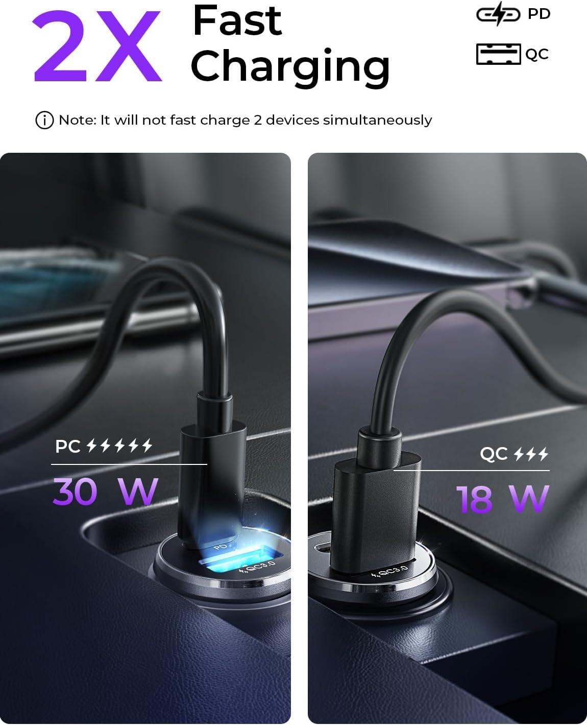 imageLISEN 54W Car Phone Charger USB C Cigarette Lighter Adapter Car Accessories for iPhone USB C Car Charger Adapter USBC Type C 12v Fit for iPhone 16E 16 15 14 13 12 Samsung S25 Google iPad AndroidBlack