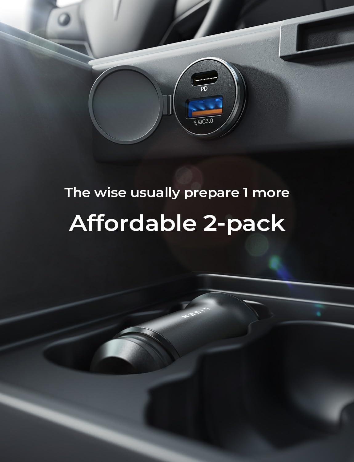 imageLISEN 54W Car Phone Charger USB C Cigarette Lighter Adapter Car Accessories for iPhone USB C Car Charger Adapter USBC Type C 12v Fit for iPhone 16E 16 15 14 13 12 Samsung S25 Google iPad AndroidSilver