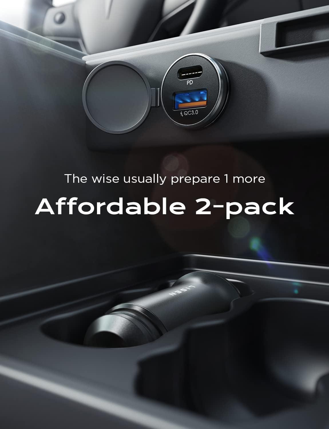 imageLISEN 54W Car Phone Charger USB C Cigarette Lighter Adapter Car Accessories for iPhone USB C Car Charger Adapter USBC Type C 12v Fit for iPhone 16E 16 15 14 13 12 Samsung S25 Google iPad AndroidBlack