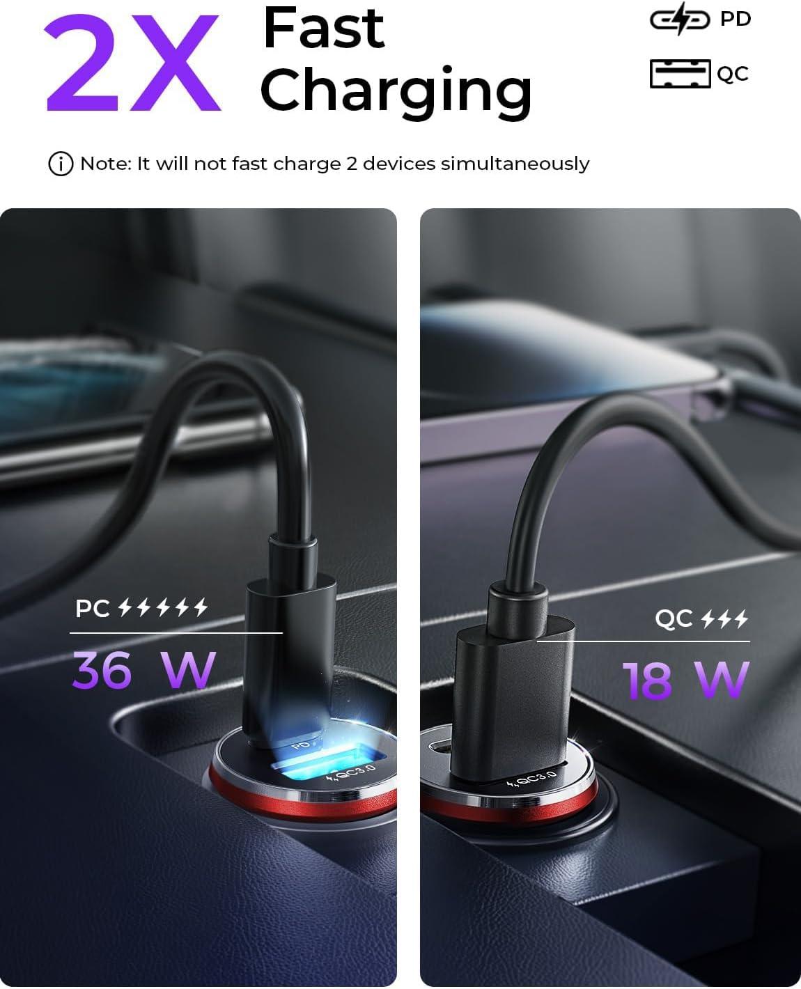 imageLISEN 54W Car Phone Charger USB C Cigarette Lighter Adapter Car Accessories for iPhone USB C Car Charger Adapter USBC Type C 12v Fit for iPhone 16E 16 15 14 13 12 Samsung S25 Google iPad AndroidRed