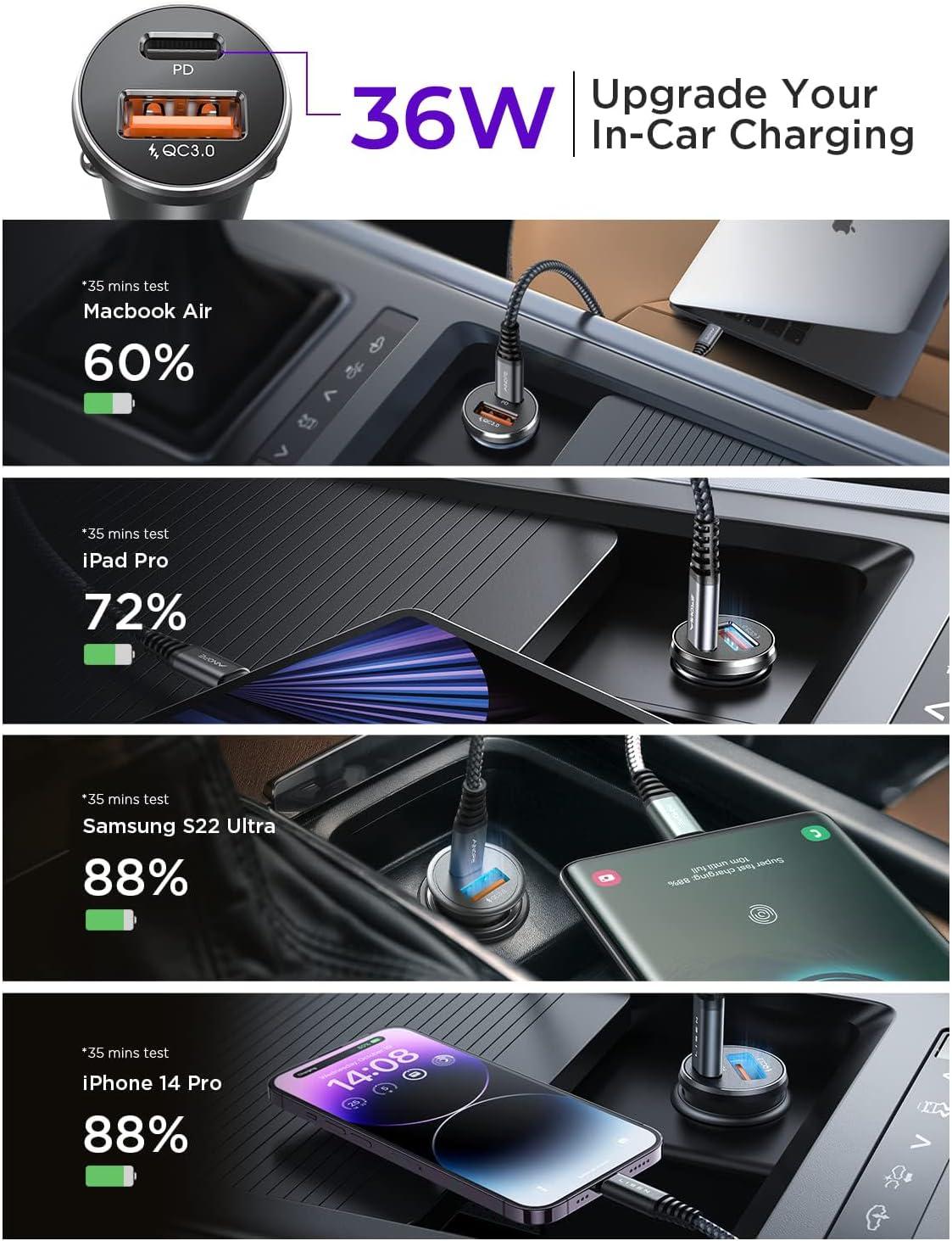 imageLISEN 54W Car Phone Charger USB C Cigarette Lighter Adapter Car Accessories for iPhone USB C Car Charger Adapter USBC Type C 12v Fit for iPhone 16E 16 15 14 13 12 Samsung S25 Google iPad AndroidBlack