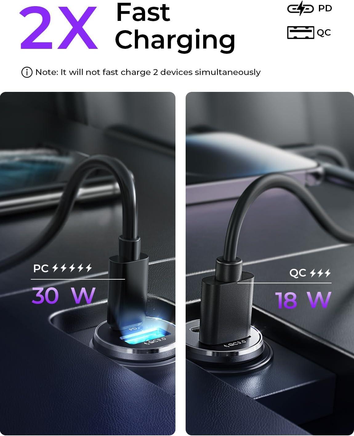 imageLISEN 54W Car Phone Charger USB C Cigarette Lighter Adapter Car Accessories for iPhone USB C Car Charger Adapter USBC Type C 12v Fit for iPhone 16E 16 15 14 13 12 Samsung S25 Google iPad AndroidSilver